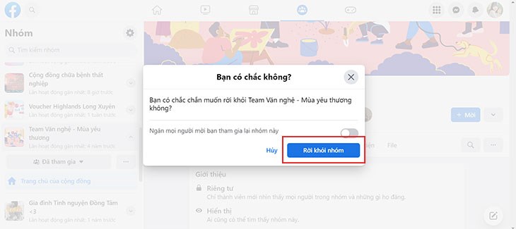 Bạn nhấn Rời khỏi nhóm
