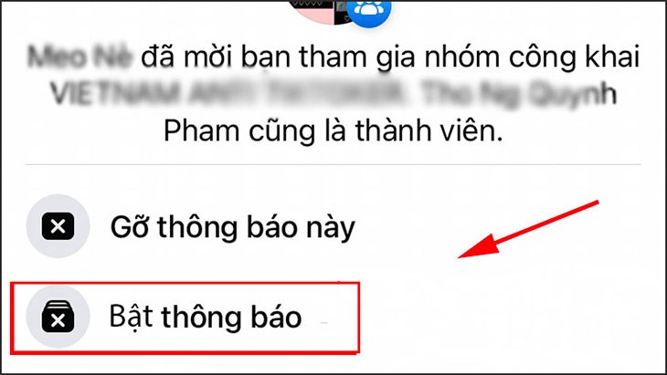 Chọn Bật thông báo (Turn On Notifications)