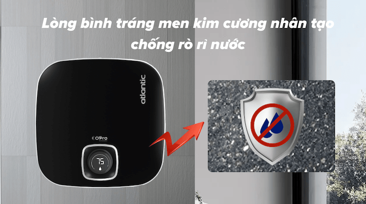 Máy nước nóng gián tiếp Atlantic 30 lít 2500W NANTO PLUS SWH 15A M-N2 có khả năng chống rò chỉ nước, hạn chế xảy ra hư hỏng, chập mạch bên trong máy