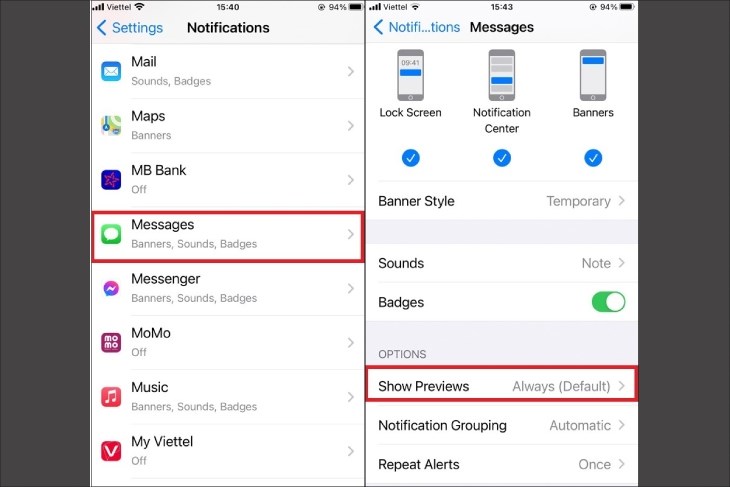Bạn chọn Show Previews trong ứng dụng Messenger