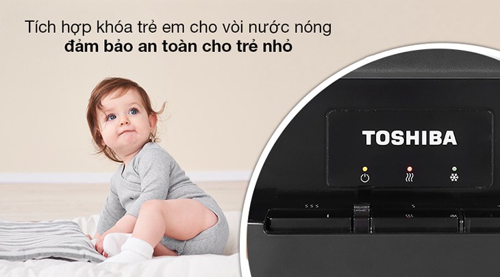 Cây nước nóng lạnh Toshiba RWF-W1917TV 650W được tích hợp khóa vòi nước nóng, đảm bảo an toàn cho những gia đình có trẻ nhỏ  
