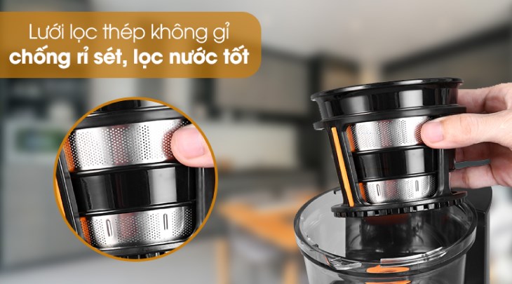 Máy ép chậm Hafele GS-133N (535.43.811) có lưới lọc bằng thép không gỉ, an toàn cho sức khỏe người dùng