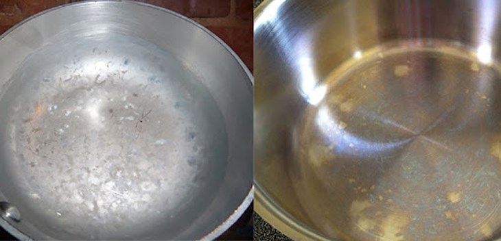 Không vệ sinh sạch cặn bẩn bám vào đáy nồi inox sẽ tạo ra các cặn trắng, làm hư hỏng nồi