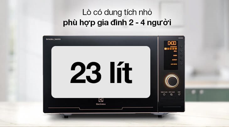 Lò vi sóng có nướng Electrolux EMS2382GRI 23 lít có dung tích 23 lít, phục vụ tốt cho 2 - 4 thành viên