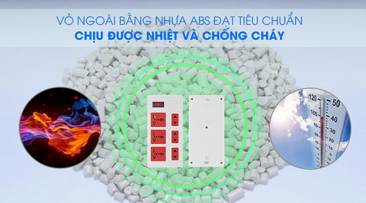 Ổ cắm điện Điện Quang 6 lỗ 5m ECO ĐQ ESK 5WR 6ECO có vỏ nhựa ABS an toàn, bền tốt, chịu nhiệt và cách điện hiệu quả