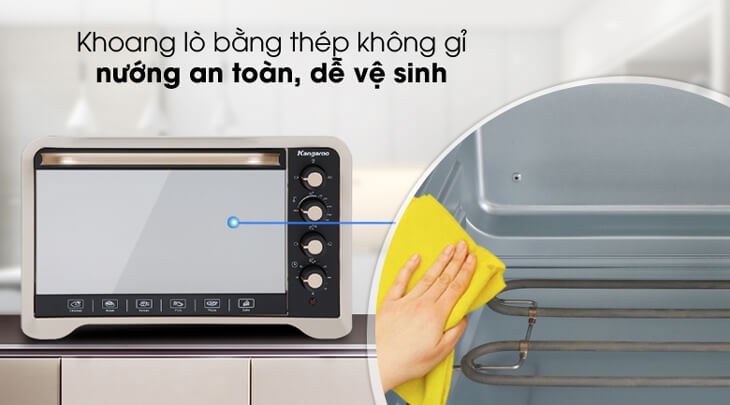 Lò nướng Kangaroo KG4001 40 lít sở hữu khoang lò thép không gỉ dễ dàng vệ sinh sau mỗi lần sử dụng