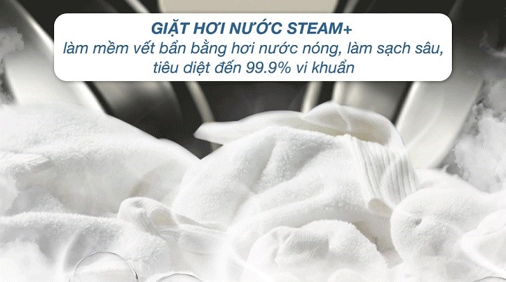 Công nghệ giặt hơi nước Steam+ giúp máy giặt sấy LG AI DD Inverter giặt 10 kg - sấy 6 kg FV1410D4P làm sạch sâu, diệt khuẩn và giữ sợi vải bền đẹp