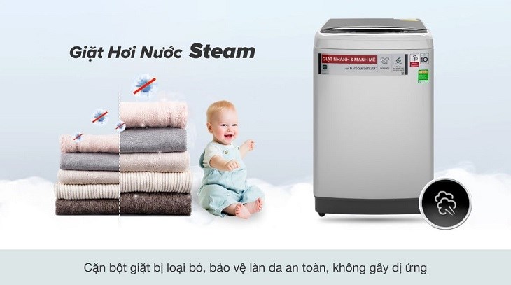 Máy giặt LG Inverter 12 kg TH2112SSAV được trang bị tính năng giặt hơi nước Steam đáp ứng nhu cầu sử dụng đa dạng của người dùng