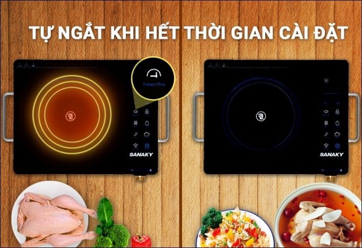 Bếp hồng ngoại Sanaky SNK-2524HGN có hế độ hẹn giờ tiện lợi giúp bạn tranh thủ làm việc khác, mà vẫn nấu được món ăn như ý muốn