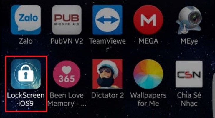 Hãy quay về màn hình chính và tìm kiếm ứng dụng LockScreen iOS9