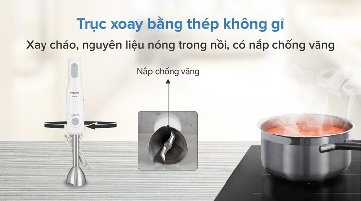 Máy xay sinh tố cầm tay Philips HR2534 có lưỡi dao chữ S bằng thép không gỉ sắc bén, giúp xay nguyên liệu nhuyễn nhanh