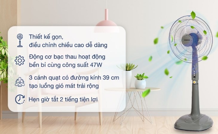 Quạt đứng Senko DH1600 công suất 47W làm mát nhanh, chiều cao thay đổi linh hoạt, bền bỉ với motor bạc thau