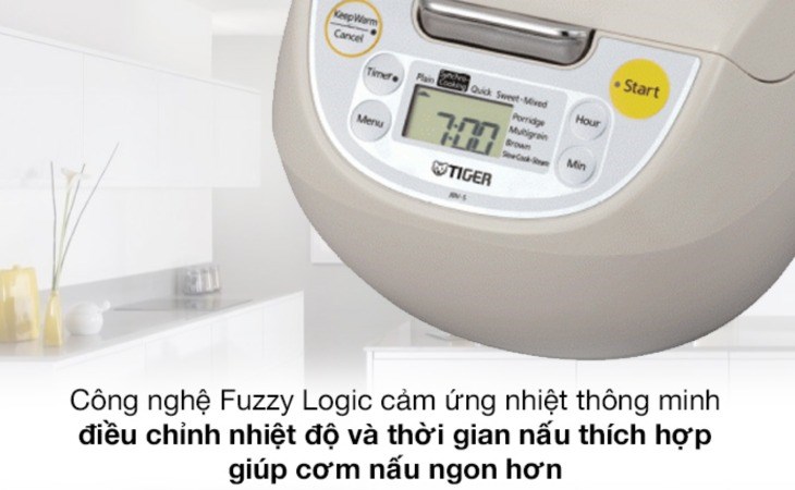 Nồi cơm điện tử Tiger 1.8 lít JBV-S18W được trang bị công nghệ Fuzzy Logic  giúp điều chỉnh nhiệt độ phù hợp, nấu cơm ngon hơn