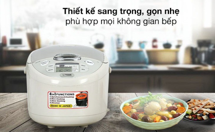 Nồi cơm điện tử Tiger 1.8 lít JAX-S18W có thiết kế sang trọng, gọn nhẹ, giúp tăng vẻ đẹp cho không gian bếp