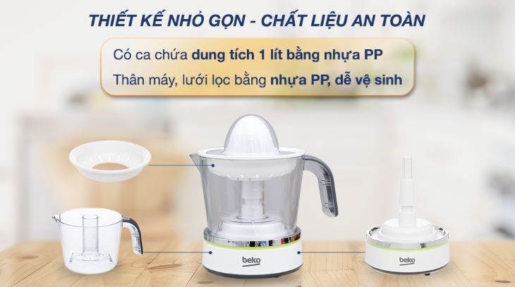 Máy vắt cam Beko 40W CJB5103W thiết kế đơn giản, sở hữu 2 đầu vắt cho phép vắt cam, chanh, quýt đáp ứng tốt nhu cầu cá nhân, gia đình.