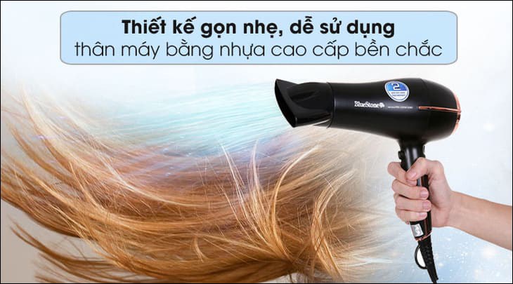 Máy sấy tóc 1900 - 2300W BlueStone HDB-1958 có thiết kế nhỏ gọn giúp bạn dễ dàng bảo quản và mang theo khi đi du lịch