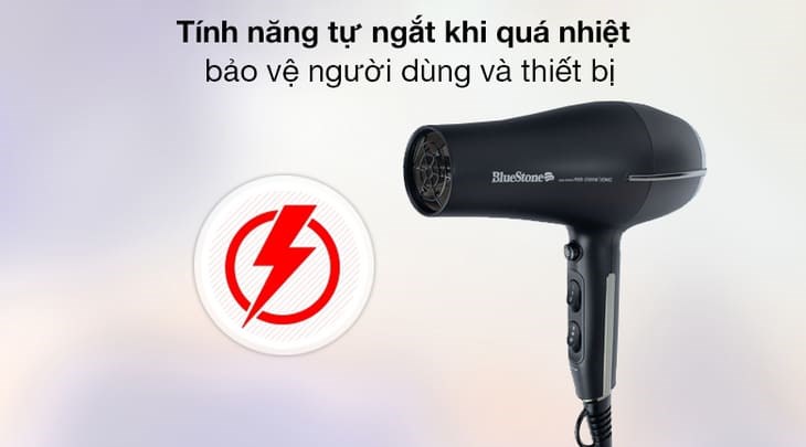 Máy sấy tóc 1900 - 2300W Bluestone HDB-1871 được tính năng tự ngắt khi quá nhiệt, đảm bảo an toàn khi dùng