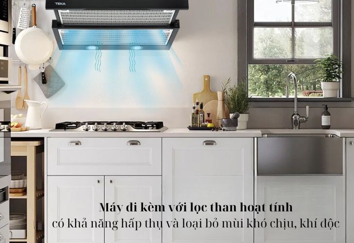 Máy hút mùi âm tủ Teka CNL 6415 BK có lọc than hoạt tính giúp loại bỏ mùi khó chịu, khí độc