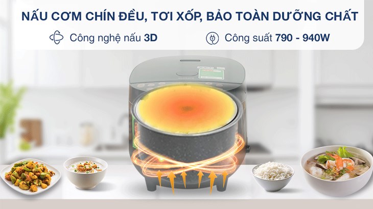 Nồi cơm điện tử Philips 1.8 lít HD4518/62 sử dụng công nghệ nấu 3D cho hạt cơm chín đều