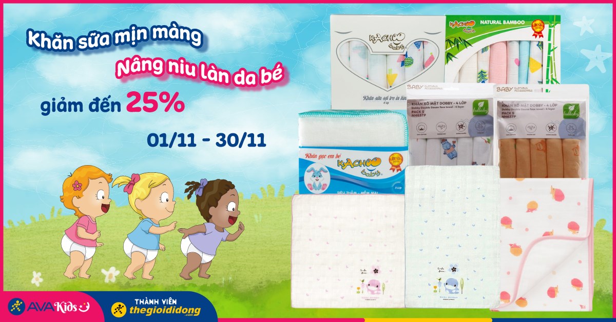 [01/11 - 30/11]Khăn sữa cho bé giảm đến 25%. Nhanh tay săn ngay kẻo hết!