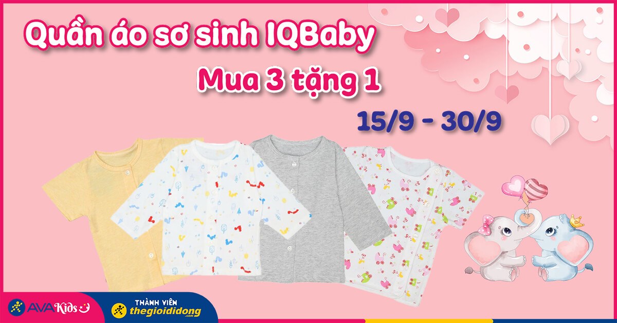 [15/09 - 30/09]Hotsale tháng 9: Quần áo sơ sinh Iqbaby mua 3 tặng 1. Sắm ngay!