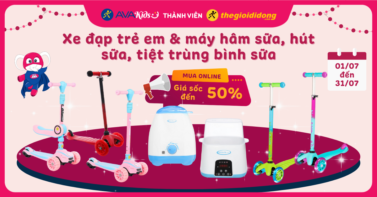 (27/07 - 31/07) Xe đạp trẻ em & máy hâm sữa, hút sữa, tiệt trùng bình sữa mua online giá sốc đến 50%++