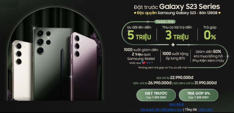 HOT: Đặt trước Samsung Galaxy S23 | S23+ | S23 Ultra nhận ưu đãi tới 5 triệu tại Điện máy XANH