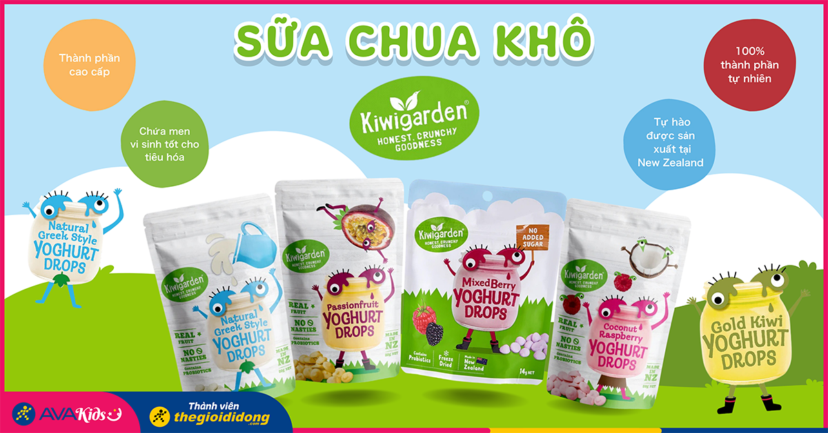 Sữa chua khô Kiwigarden - Thực phẩm hỗ trợ hệ tiêu hóa cho bé đã có mặt tại AVAKids
