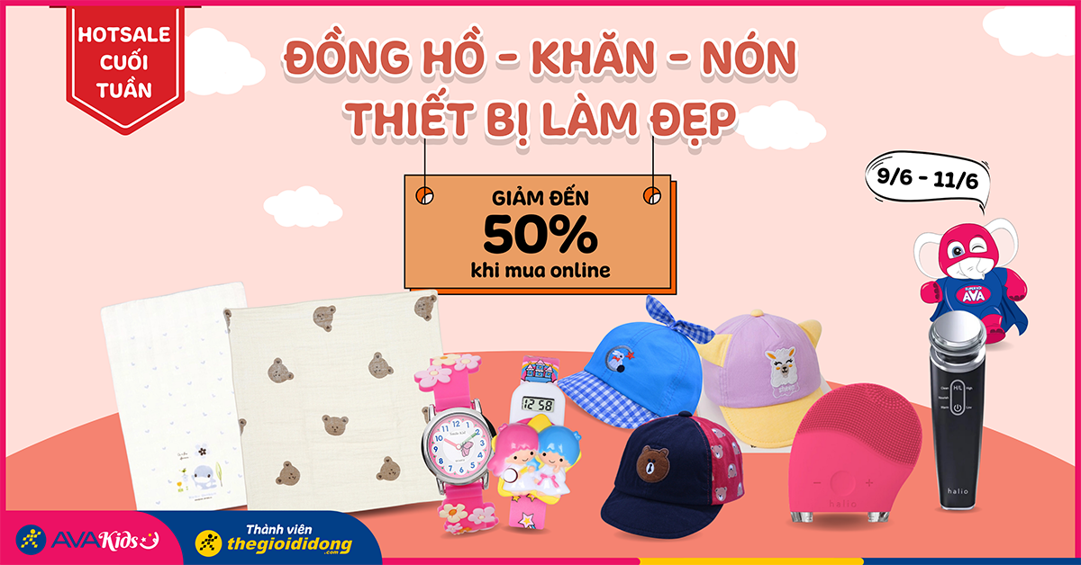 (09/06 - 11/06)Hotsale cuối tuần: Đồng hồ, thiết bị làm đẹp, khăn, nón giảm đến 50% khi mua online. Mua ngay kẻo lỡ!