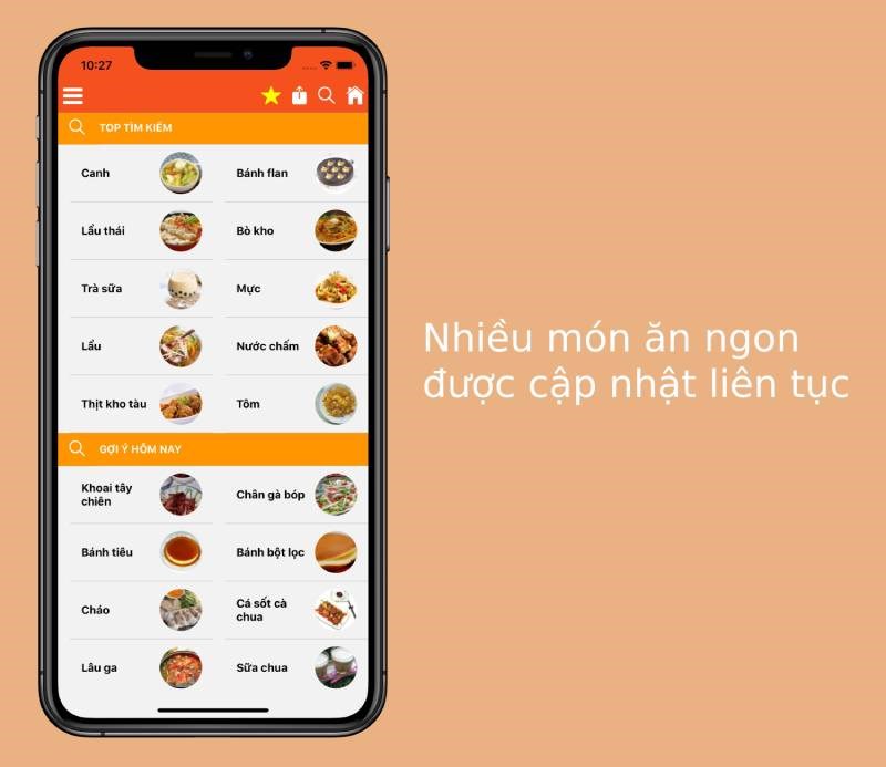Ứng dụng Sách Nấu Ăn nhiều công thức món ngon và cập nhật liên tục