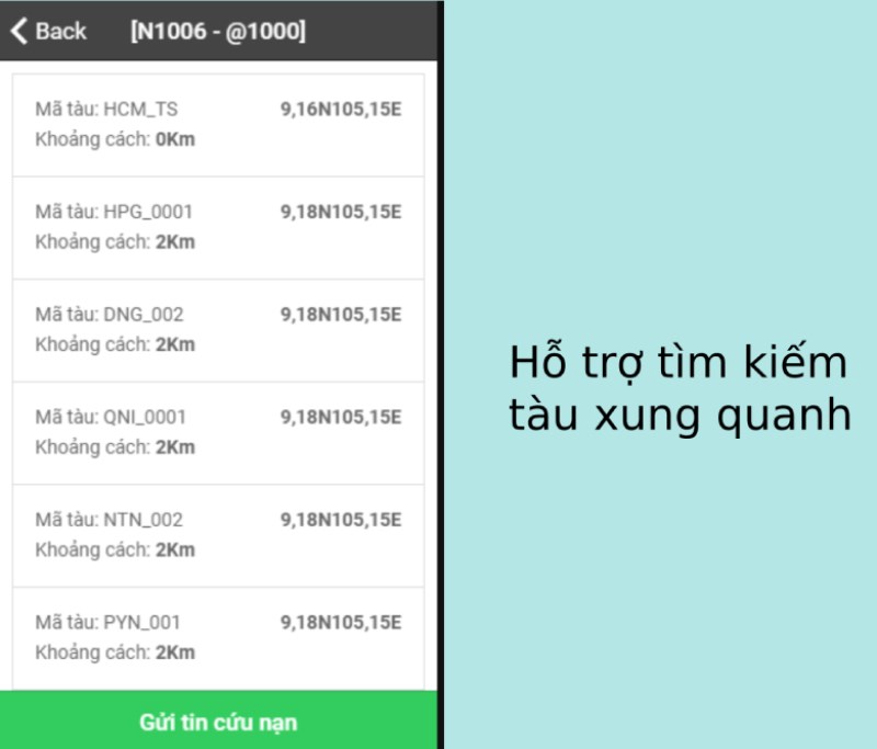 Hỗ trợ t&igrave;m kiếm t&agrave;u xung quanh qua ứng dụng VNPT VSS.