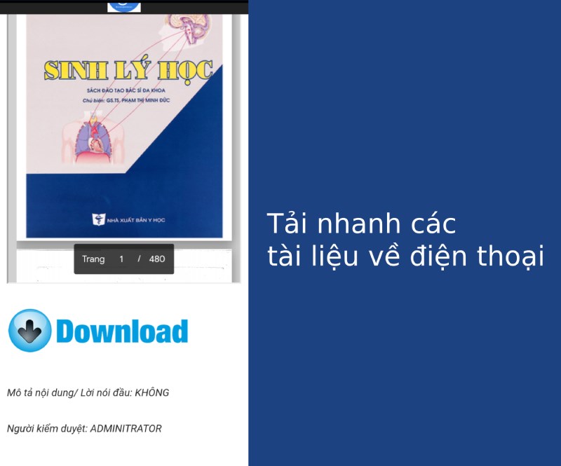 T&agrave;i liệu y khoa gi&uacute;p bạn tải nhanh c&aacute;c t&agrave;i liệu về điện thoại.