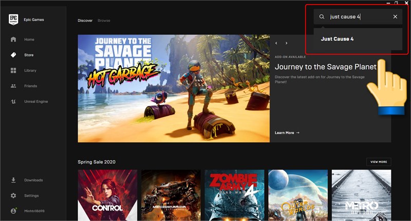  chọn Store nhập “Just Cause 4” tại ô tìm kiếm