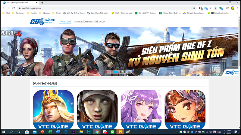 Vào trang nạp thẻ game của VTC Game