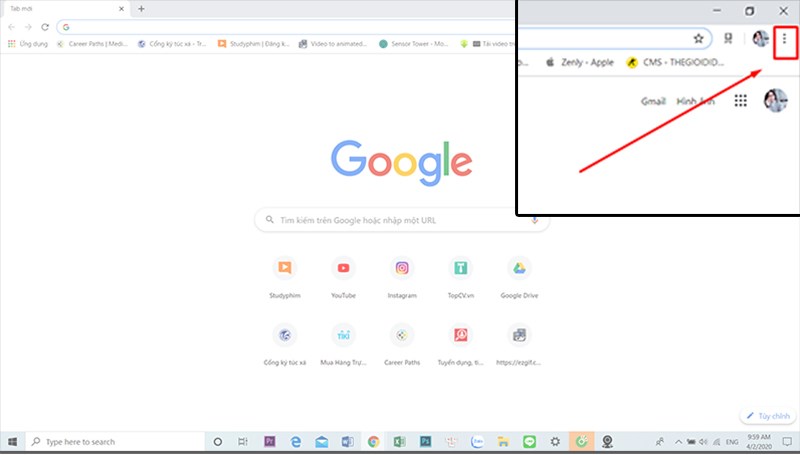 V&agrave;o dấu ba chấm g&oacute;c phải của thanh t&igrave;m kiếm google.