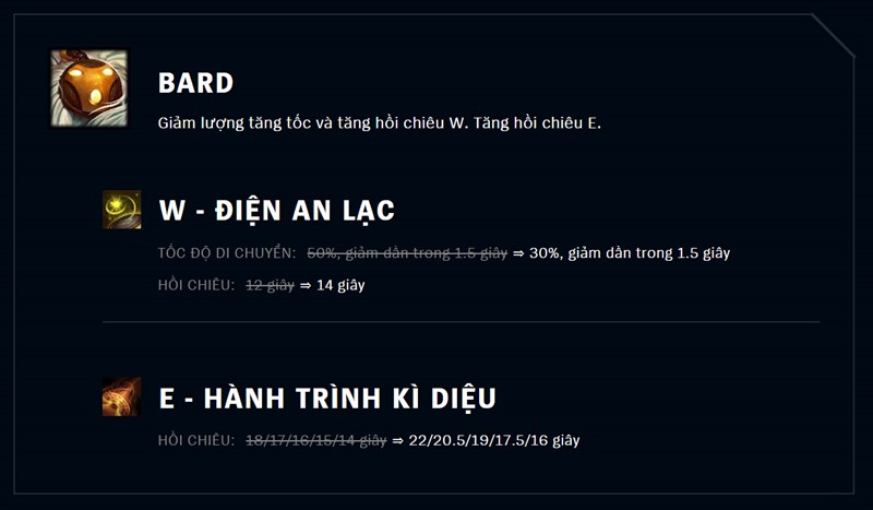 Giảm lượng tăng tốc và tăng hồi chiêu W. E hồi chiêu tăng.