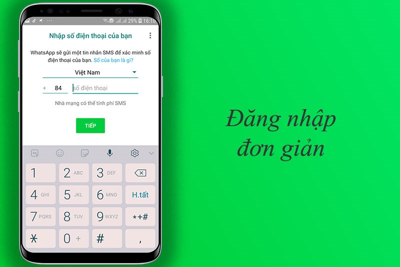 Đăng nhập đơn giản trong app Whatsapp