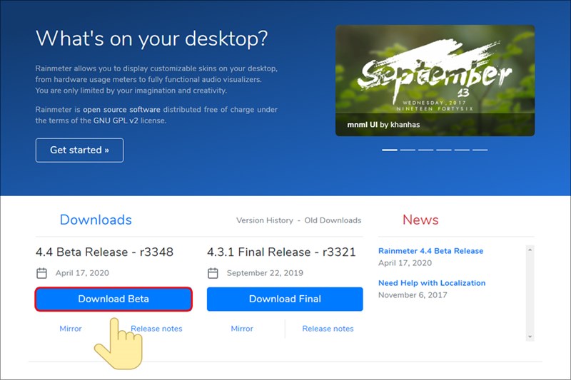 Truy cập đường dẫn v&agrave; tải Rainmeter