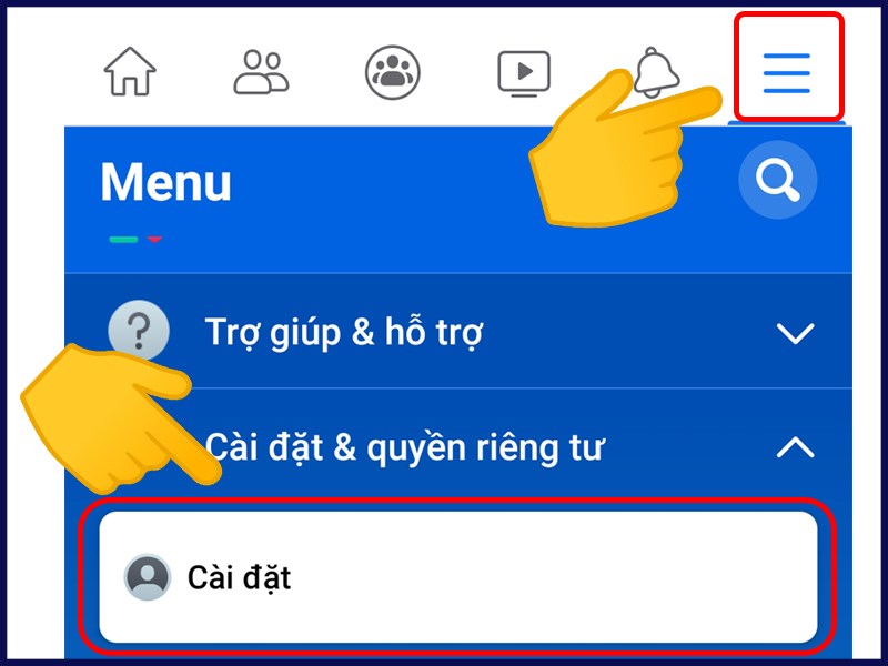 Chọn cài đặt Facebook