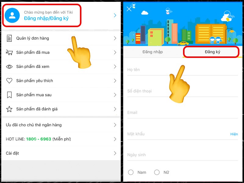 Chọn Đăng nhập/ đăng k&yacute; > Chọn đăng k&yacute;.