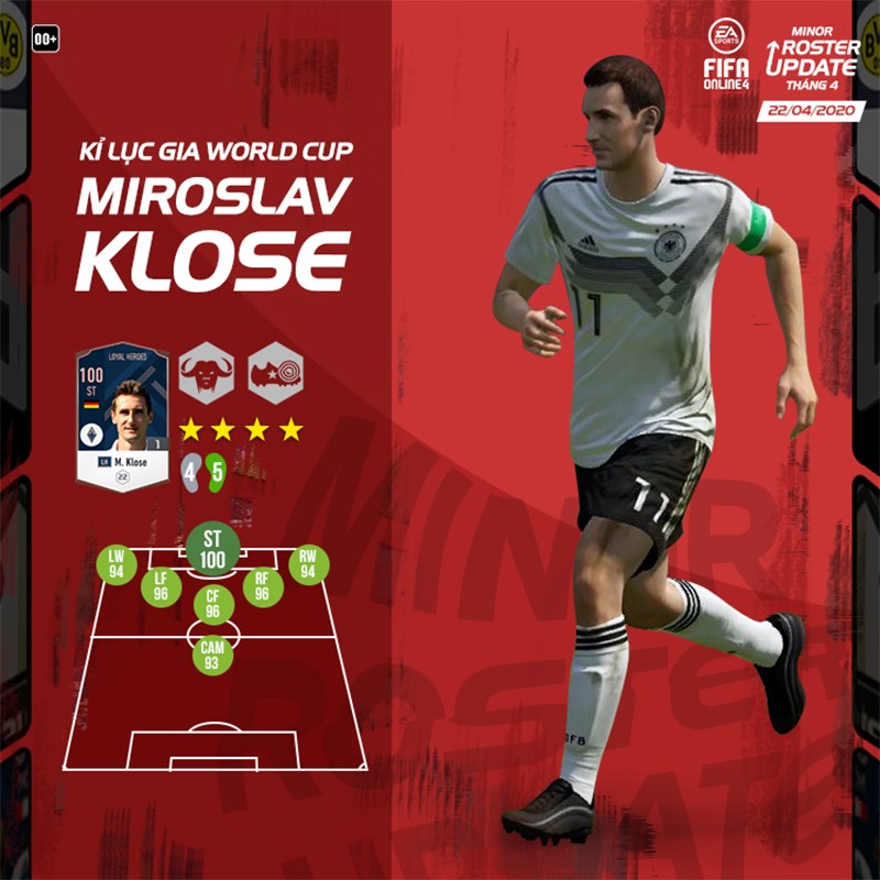 Chỉ số Miroslav Klose mùa Loyal Heroes FIFA ONLINE 4