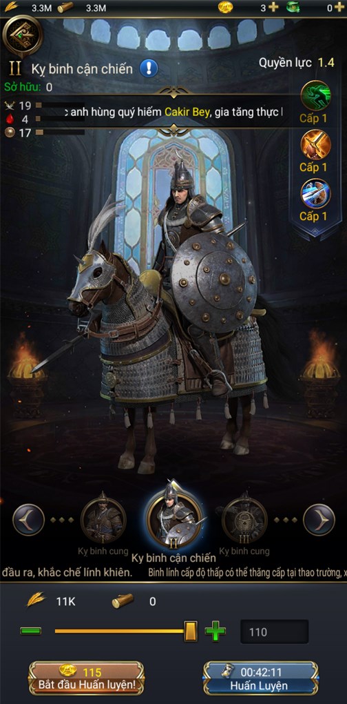 Kỵ binh cận chiến cấp II ph&aacute; ph&ograve;ng thủ mạnh mẽ