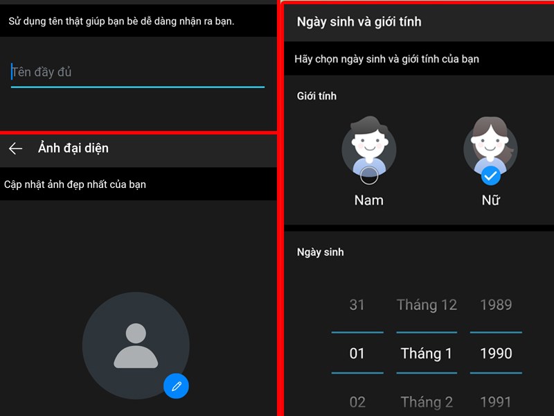 Bước 4: Điền các thông tin cá nhân như tên, ngày tháng năm sinh, giới tính,... của bạn.