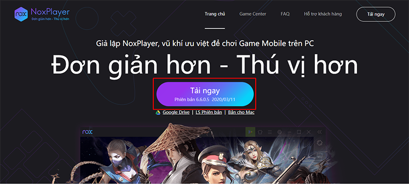 Nhấn vào link đến trang tải Nox App Player