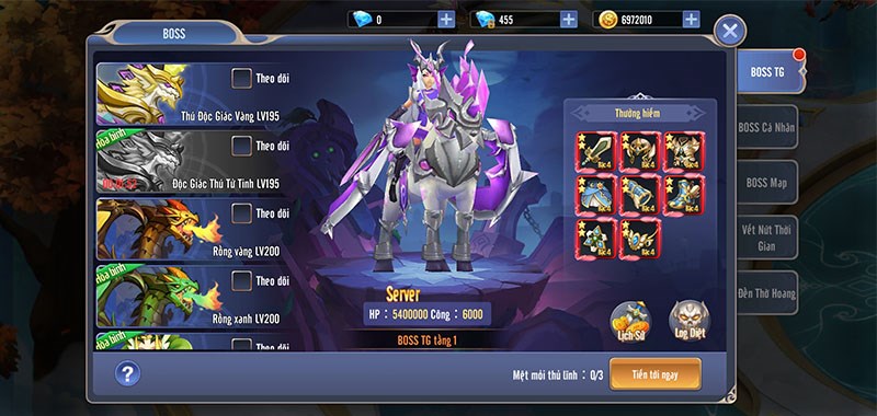 vật phẩm có thể nhận ở boss thế giới