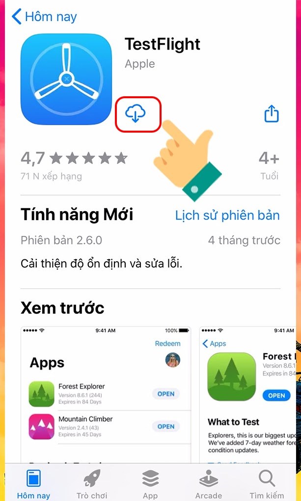 Tải ứng dụng TestFlight từ App Store.