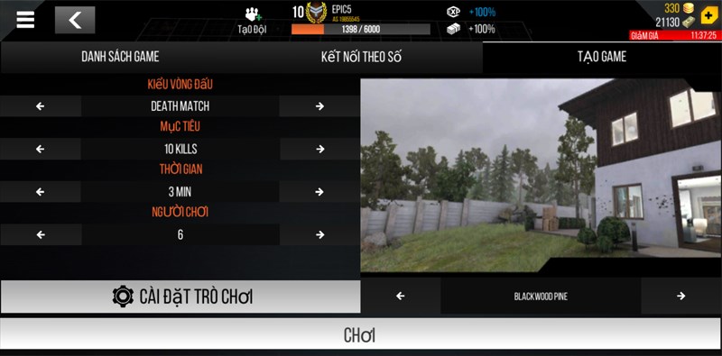 Giao diện thiết lập c&agrave;i đặt trong tr&ograve; chơi t&ugrave;y chỉnh