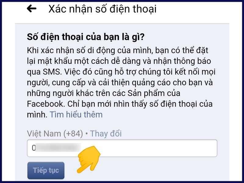 Số điện thoại xác thực 2 yếu tố Facebook