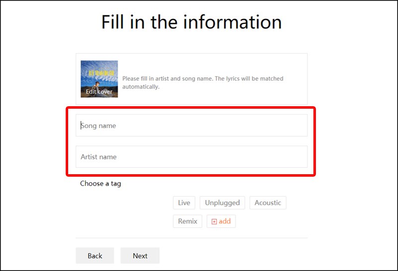 Điền tên nhạc đệm và ca sĩ trên WeSing
