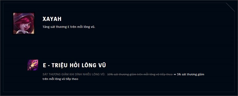 Tăng sát thương E trên mỗi lông vũ của Xayah